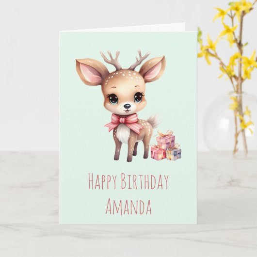 Carte Bébé mignon cerf avec cadeaux Anniversaire (Fleur jaune)