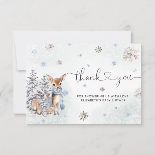 Carte Bébé mignon Cerf Baby shower d'hiver Merci (Devant)