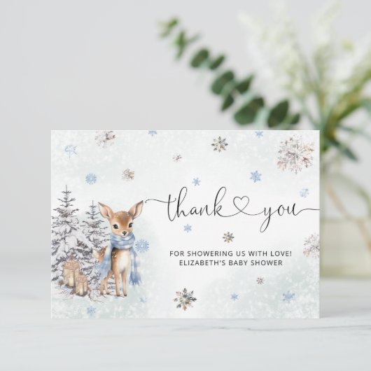 Carte Bébé mignon Cerf Baby shower d'hiver Merci (Debout devant)