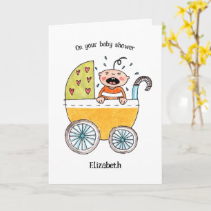 Carte Bébé mignon dans un landau pour votre baby shower