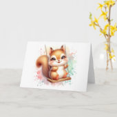 Carte Bébé mignon écureuil Whimsical Woodland Aquarelle (Fleur jaune)