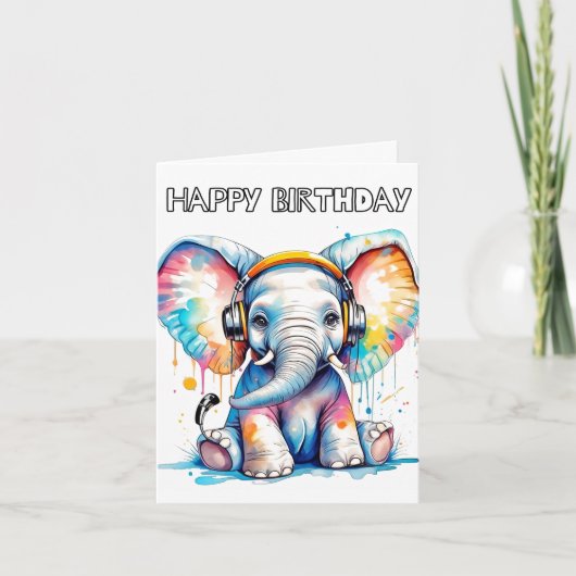 Carte Bébé mignon éléphant Joyeux anniversaire (Devant)