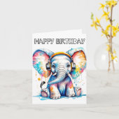 Carte Bébé mignon éléphant Joyeux anniversaire (Fleur jaune)