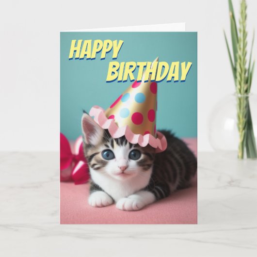 Carte Bébé mignon Kitten Casquette fête Anniversaire (Devant)