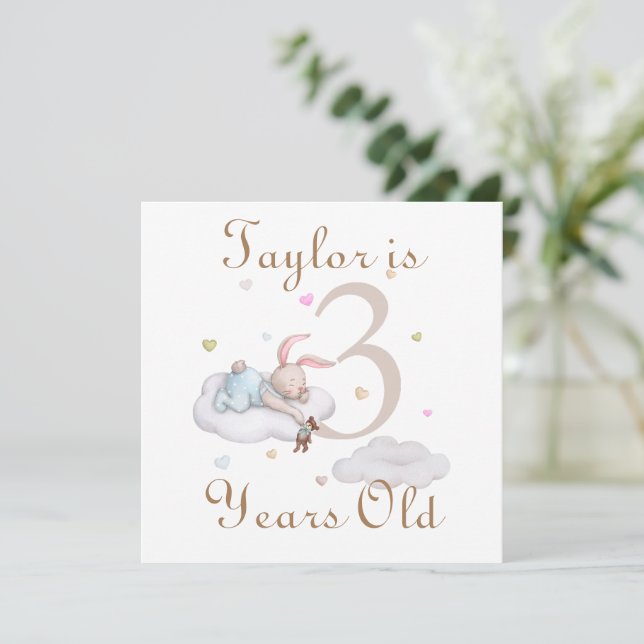 Carte Bébé mignon marqueur de jalon 3 ans (Debout devant)