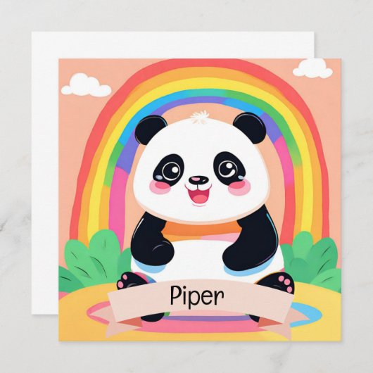 Carte Bébé mignon Panda arc-en-ciel (Devant / Derrière)