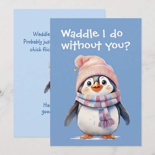 Carte Bébé mignon Penguin Amusant Noël Humour Appartemen (Devant / Derrière)