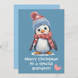 Carte Bébé mignon Penguin Bleu Noël pour les enfants vac