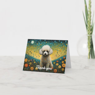 Carte Bébé mignon Poodle Fleur Pré Merci