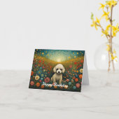 Carte Bébé mignon Poodle Flower Meadow Joyeux anniversai (Fleur jaune)