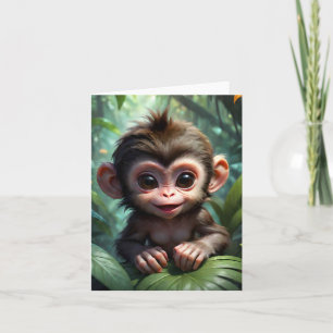 Carte Bébé mignon singe dans la forêt de la Jungle Illus