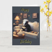 Carte Bébé moufette petit coquin anniversaire  (Fleur jaune)