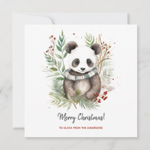 Carte Bébé panda mignon Botaniques de Noël rustiques