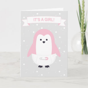 Carte bébé Pingouin Rose