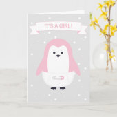 Carte bébé Pingouin Rose (Fleur jaune)