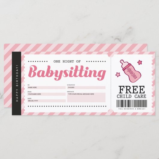 Carte Bébé Pink Coupon Certificat (Devant / Derrière)