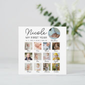 Carte Bébé Première année 12 mois Photo Collage Moderne (Debout devant)