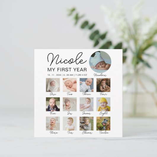Carte Bébé Première année 12 mois Photo Collage Moderne (Debout devant)