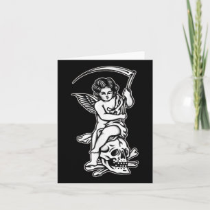 Carte Bébé Reaper Skull Scythe Blackwork Tattoo Flash