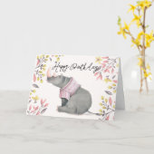 Carte Bébé Rhinoceros & Birdies Aquarelle Anniversaire (Fleur jaune)