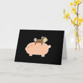 Carte Bébé singe équitation sur un cochon (Fleur jaune)