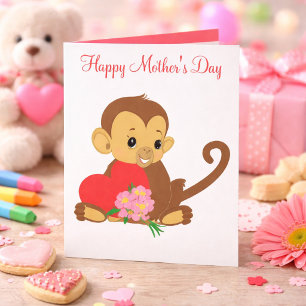 Carte Bébé singe pour la fête des mères de jolis enfants