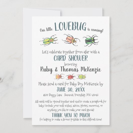 Carte Bébé Virtuelle Douche Amour Bugs Beetles (Devant)