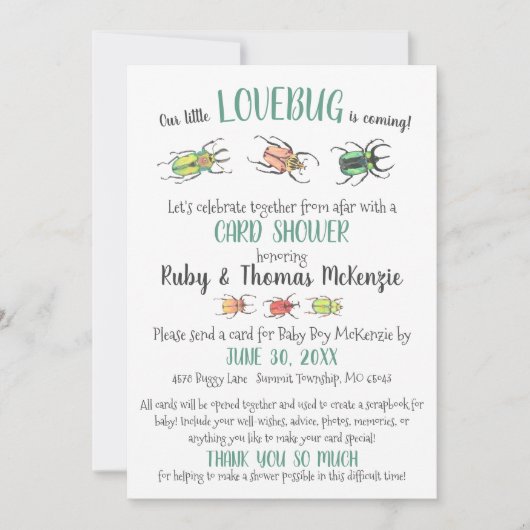 Carte Bébé Virtuelle Douche Amour Bugs Beetles (Devant)