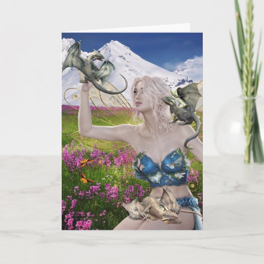 Carte Bébés dragons et fantaisie fée (Devant)