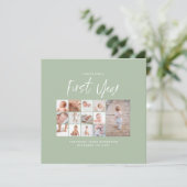 Carte Bébés first year photo collage script green (Debout devant)