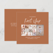 Carte Bébés first year photo collage script terracotta (Devant / Derrière)