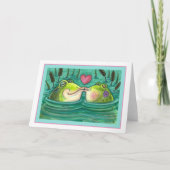 CARTE BÉBÉS GRENOUILLES COLORÉS & ROMANCE ÉTANG MIGNON,  (Devant)
