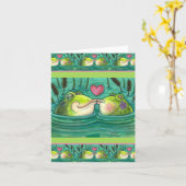 CARTE BÉBÉS GRENOUILLES COLORÉS & ROMANCE ÉTANG MIGNON, (Fleur jaune)