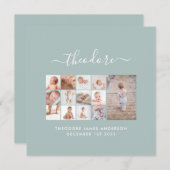 Carte Bébés première année photo collage script bleu (Devant / Derrière)