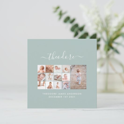 Carte Bébés première année photo collage script bleu (Debout devant)