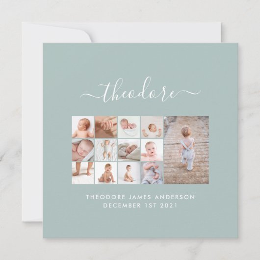 Carte Bébés première année photo collage script bleu (Devant)