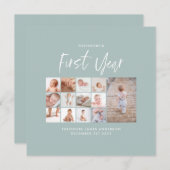 Carte Bébés première année photo collage script bleu (Devant / Derrière)