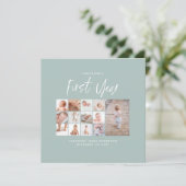 Carte Bébés première année photo collage script bleu (Debout devant)