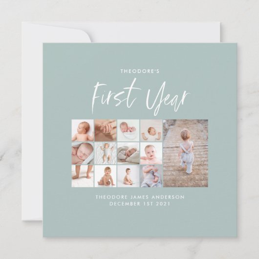 Carte Bébés première année photo collage script bleu (Devant)