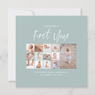 Carte Bébés première année photo collage script bleu