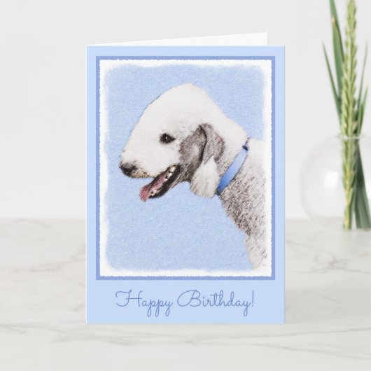 Carte Bedlington Terrier Painting - Art original du chie (Devant)