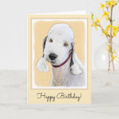 Carte Bedlington Terrier Painting - Art original du chie (Fleur jaune)