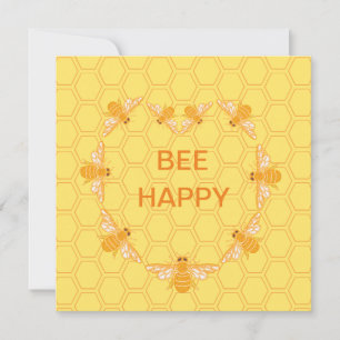 Carte Bee Happy miel abeilles sur nid d'abeille jaune