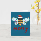 Carte Bee Merry Christmas Bee In Santa Hat Cute Merry Xm (Fleur jaune)