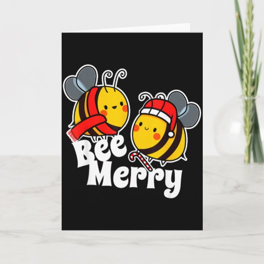 Carte Bee Merry _ Cute Honey Bees Santa Claus _ Christma (Devant)