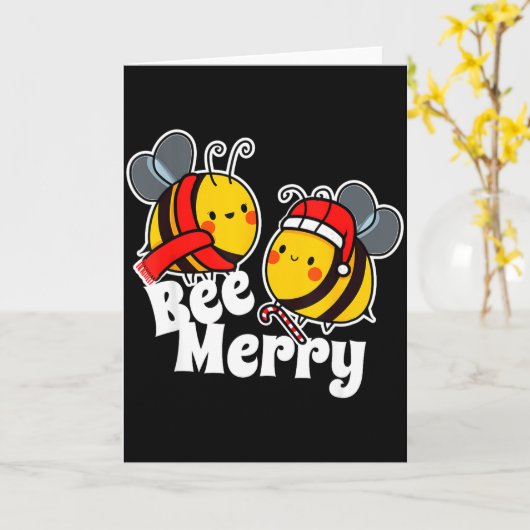 Carte Bee Merry _ Cute Honey Bees Santa Claus _ Christma (Fleur jaune)