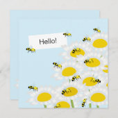 Carte Bee on Flower Carré Card - Arrière - plan bleu (Devant / Derrière)