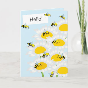 Carte Bee on Flower Greeting Card - Arrière - plan bleu
