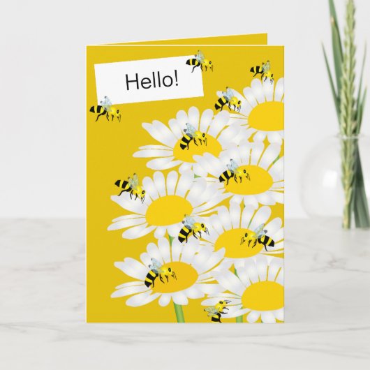 Carte Bee on Flower Greeting Card - Arrière - plan jaune (Devant)