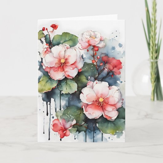 Carte Bégonia - Fleurs aquarelle (Devant)